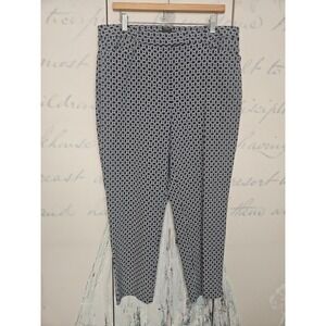Talbots Hampshire Curvy Ankle Pants Navy White Geometric Print Womens 14 Stretch